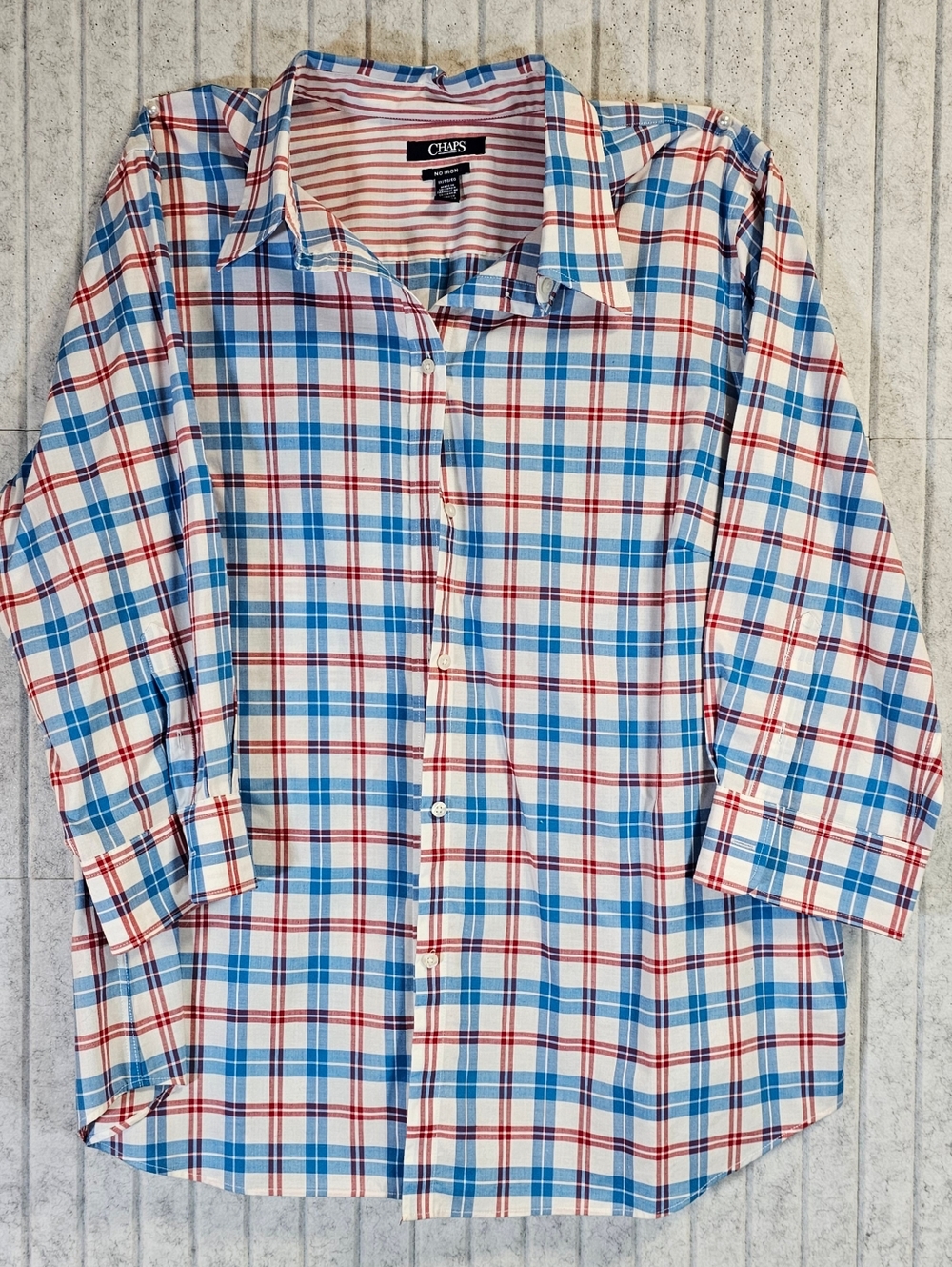 Chaps No Iron Plaid Button Down Shirt Women XL Red Blue White Cotton Long Sleeve